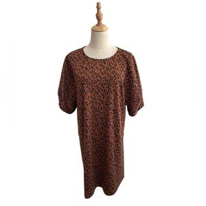 Uncle Frank Brown Black Animal Print Puff Sleeve Knit Shift Dress Size Medium
